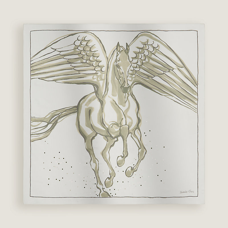 Libre Comme Pegase embroidered scarf 90 - White | Hermès Mainland